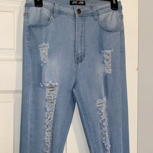 JC JQ Light Blue High Waist Stretchy Flared Bottom Denim Destroyed Jeans NEW - Picture 6 of 15
